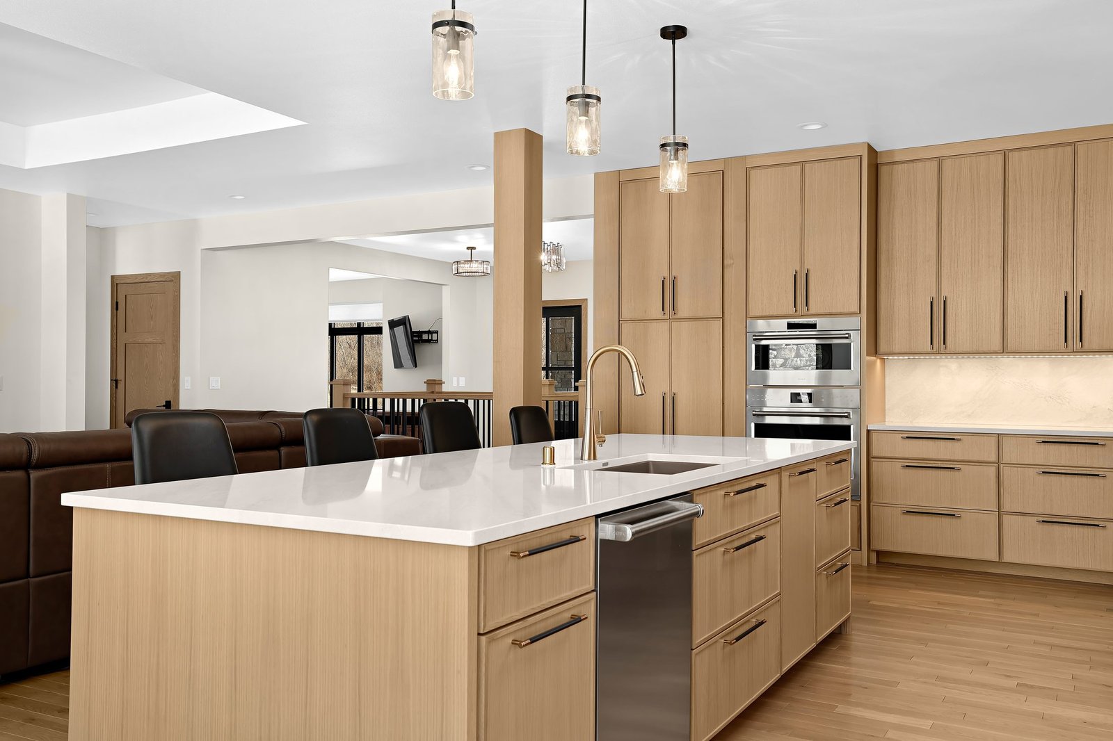 Full custom natural oak kitchen with large island