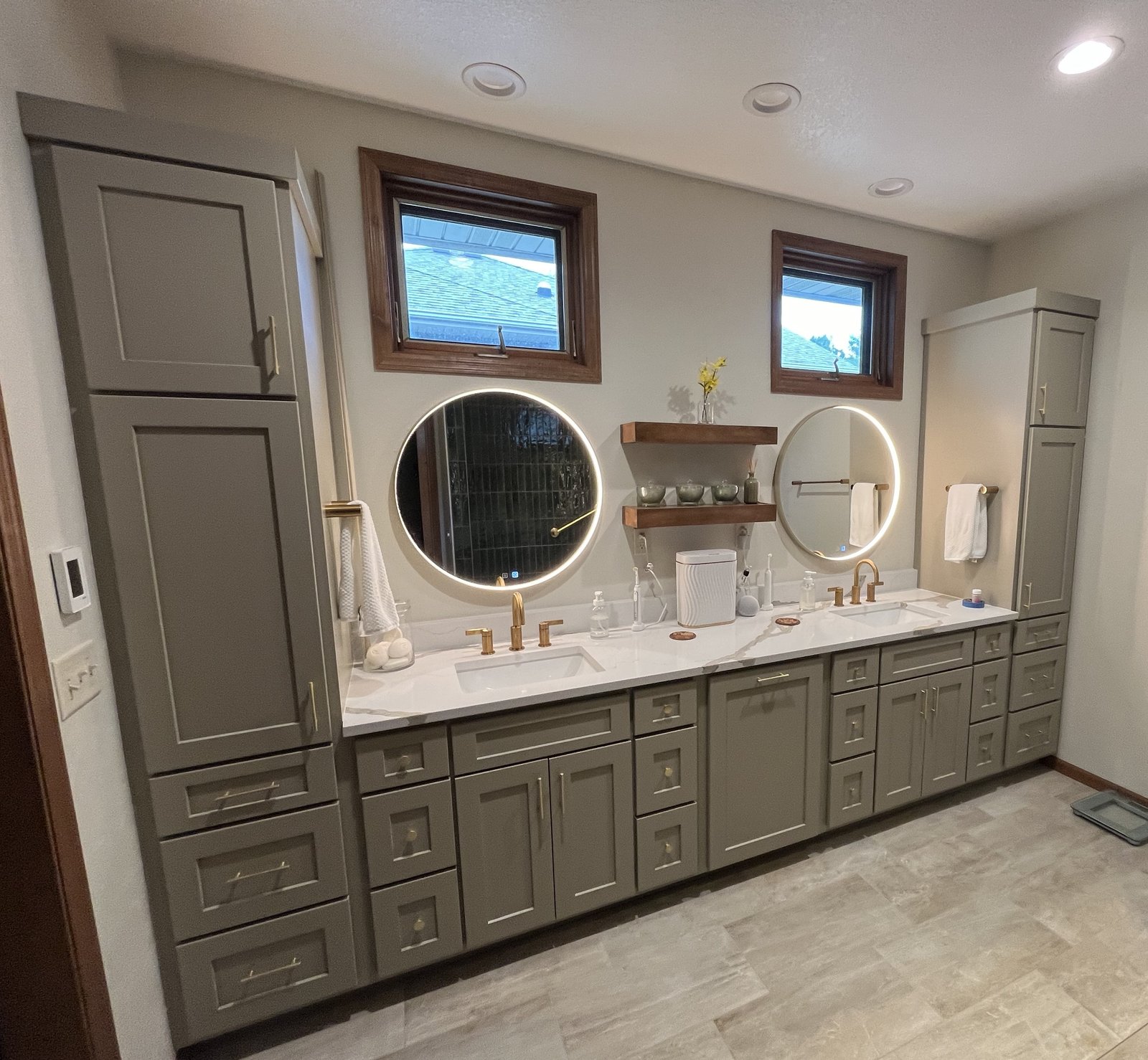 Custom built-in cabinetry with deep blue finish