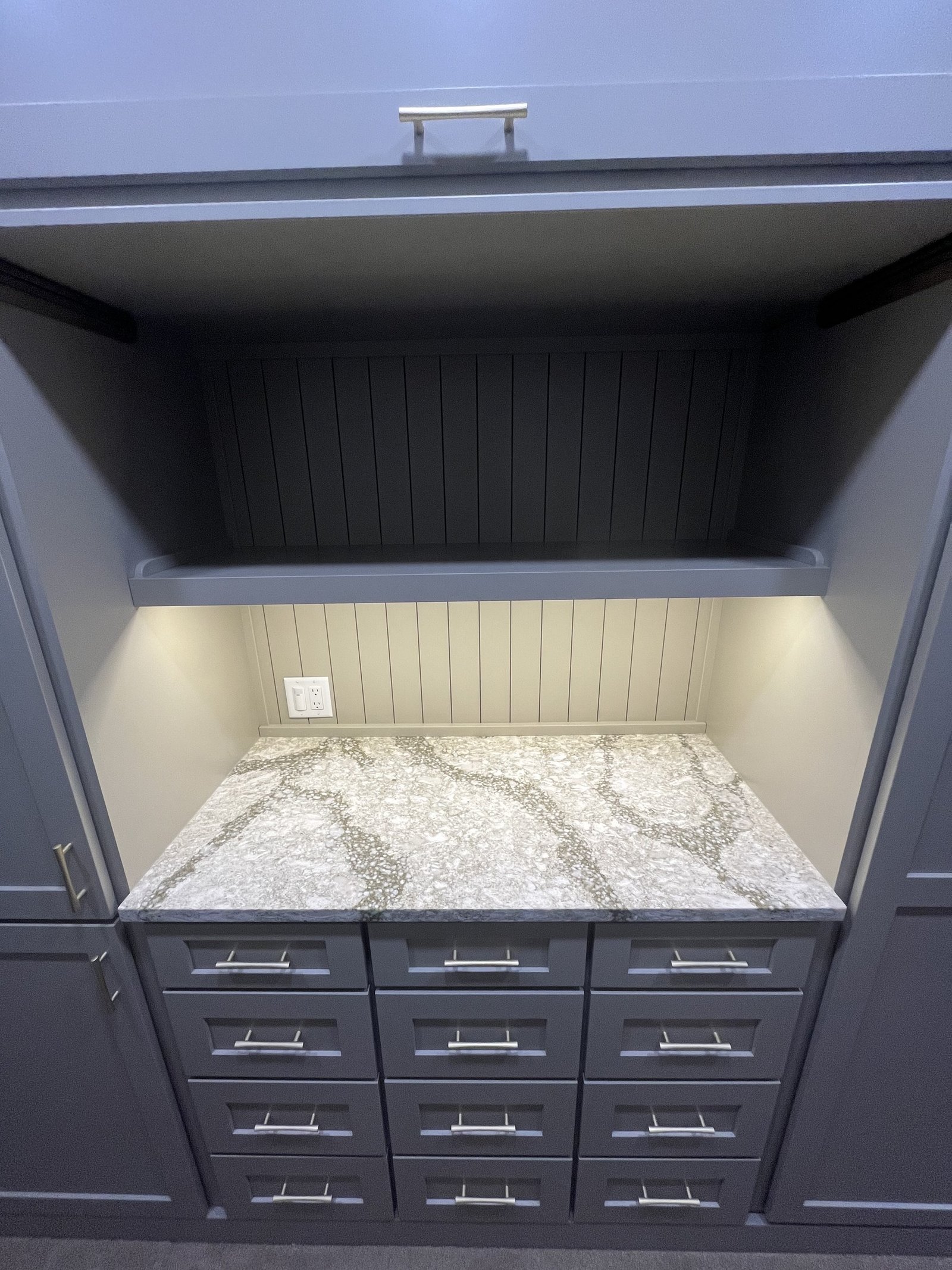 Dark custom vanity and countertop