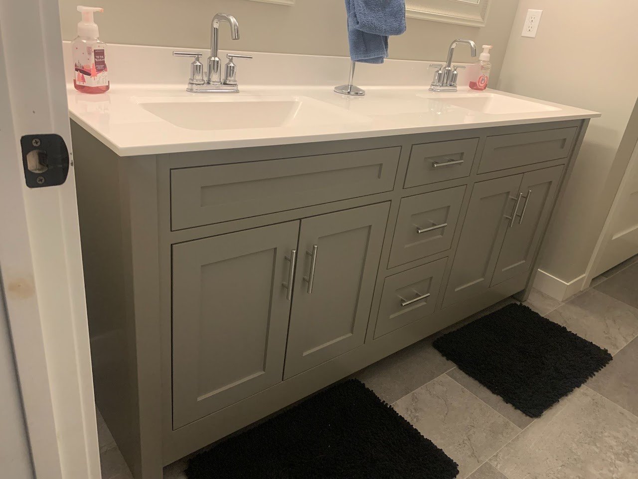 Gray painted bathroom vanity